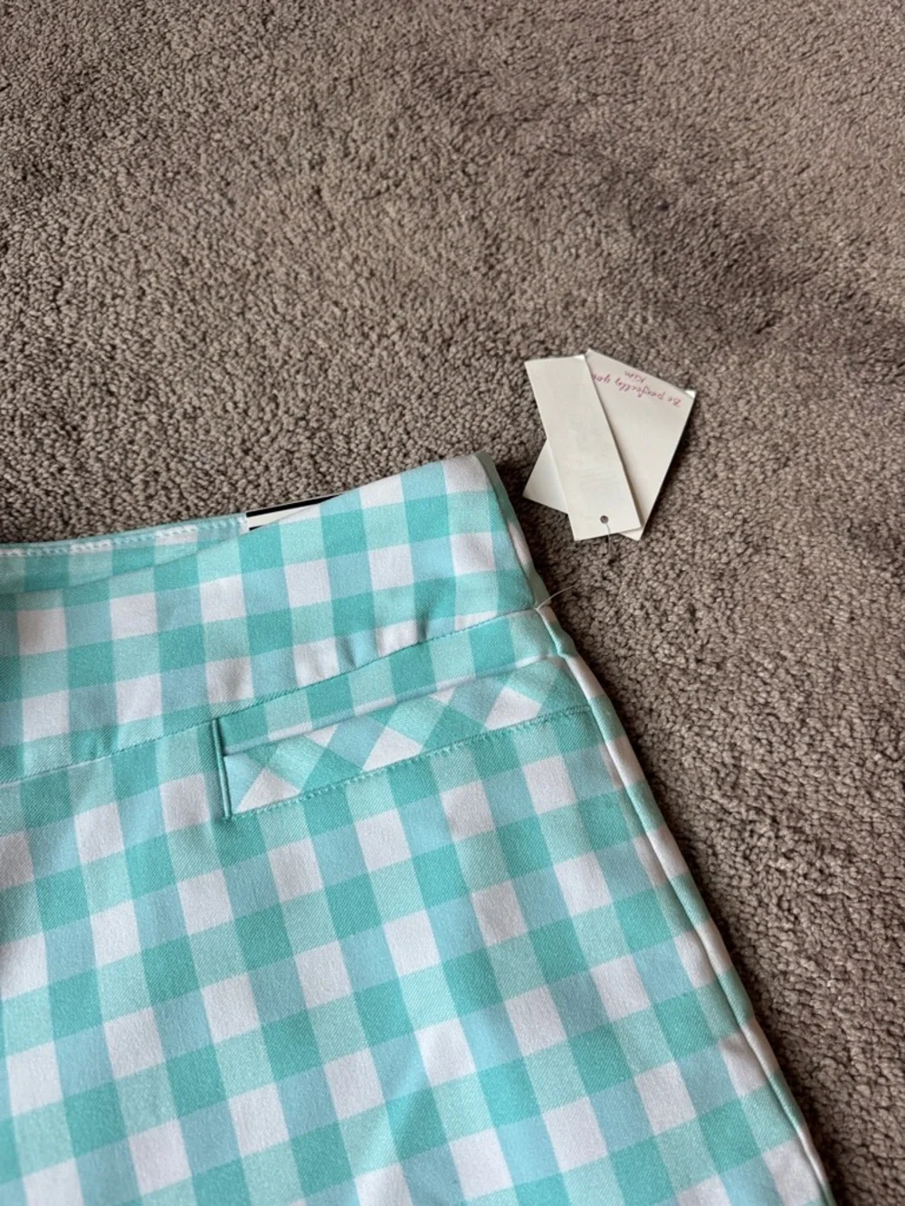 Kim Rogers Aqua Green White Gingham Pull On Tummy Control Bermuda Shorts SIZE 18